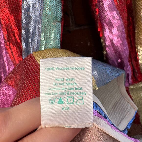 NWT RIXO Ava Rainbow Sequin Stripe Mini Dress Balloon Sleeve Long Sleeve XS - Picture 7 of 14